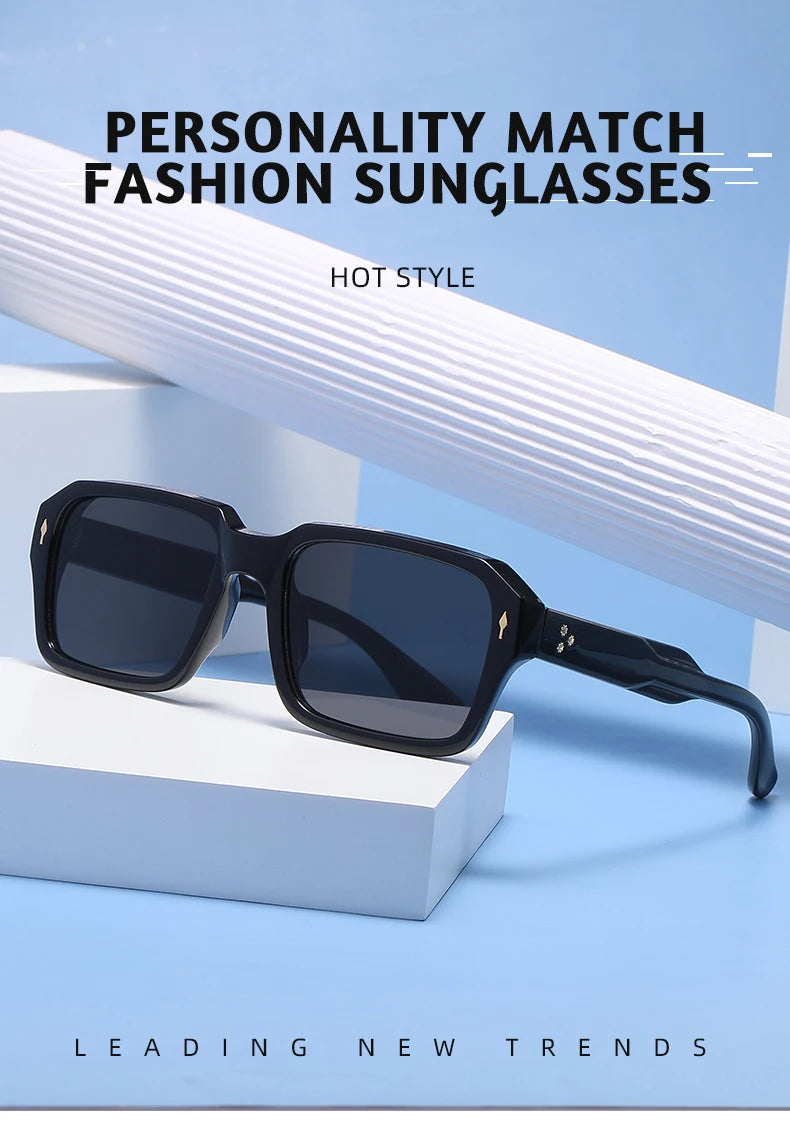 2024 New Square Sunglasses Personalized Sunscreen Ink High Quality Men's Retro Black Classic Rivet Fashion Glasses