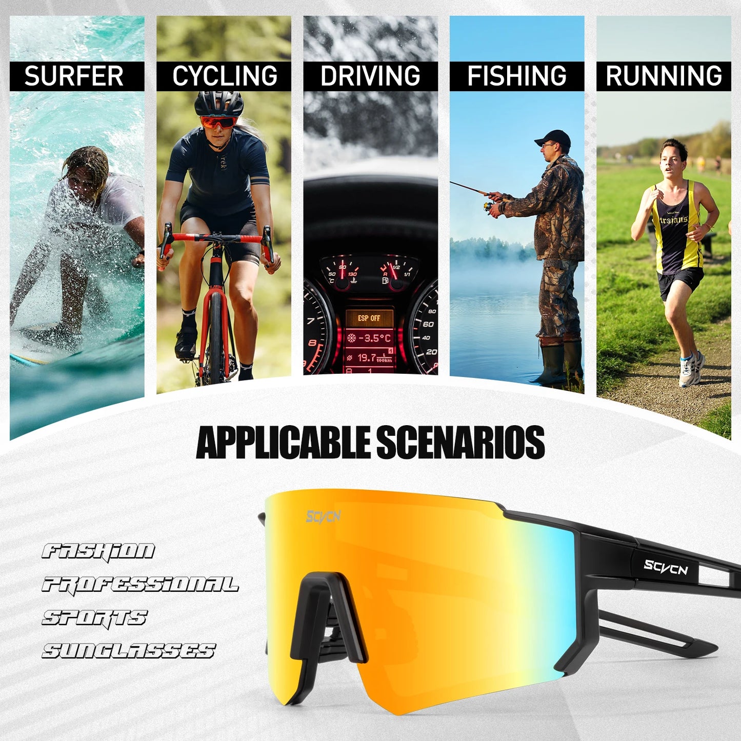 SCVCN Sunglasses for Men Sport Cycling Glasses Bike Mountain Bicycle Hiking Camping Golf UV400 Protection Glasses Women Baseball