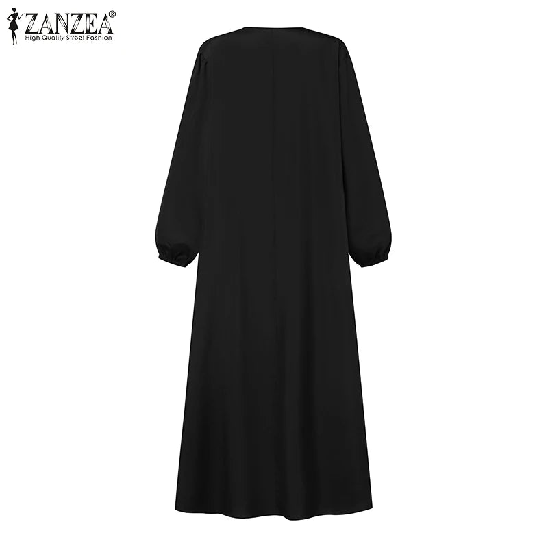 ZANZEA Women Muslim Maxi Long Dress Dubai Turkey Abaya Hijab Sundress Robe Femme Fashion Long Sleeve Vestidos Islamic Clothing