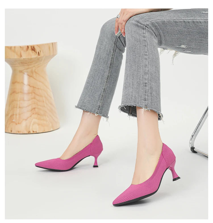 Women's High Heels Fashion Pattern Soft Knitted Comfortable Breathable Shoes 2025 New (6cm High) - Belvar
