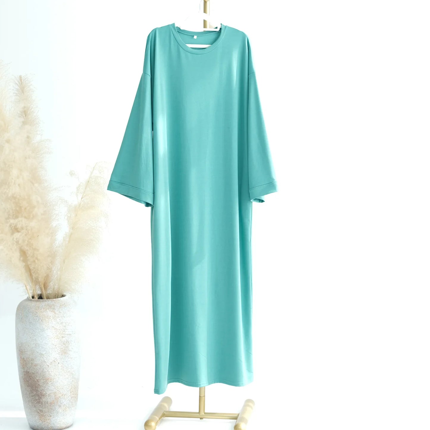 2024 New Modest Dress Solid Color Inner Dresses Muslim Women Dubai Abaya Eid Ramadan Islam Clothing Turkey Arabic Robe