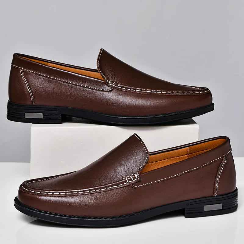 Men's comfortable walking shoes made of genuine leather, one foot loafers, new trendy designer, Mo hot selling driving shoes - Belvar