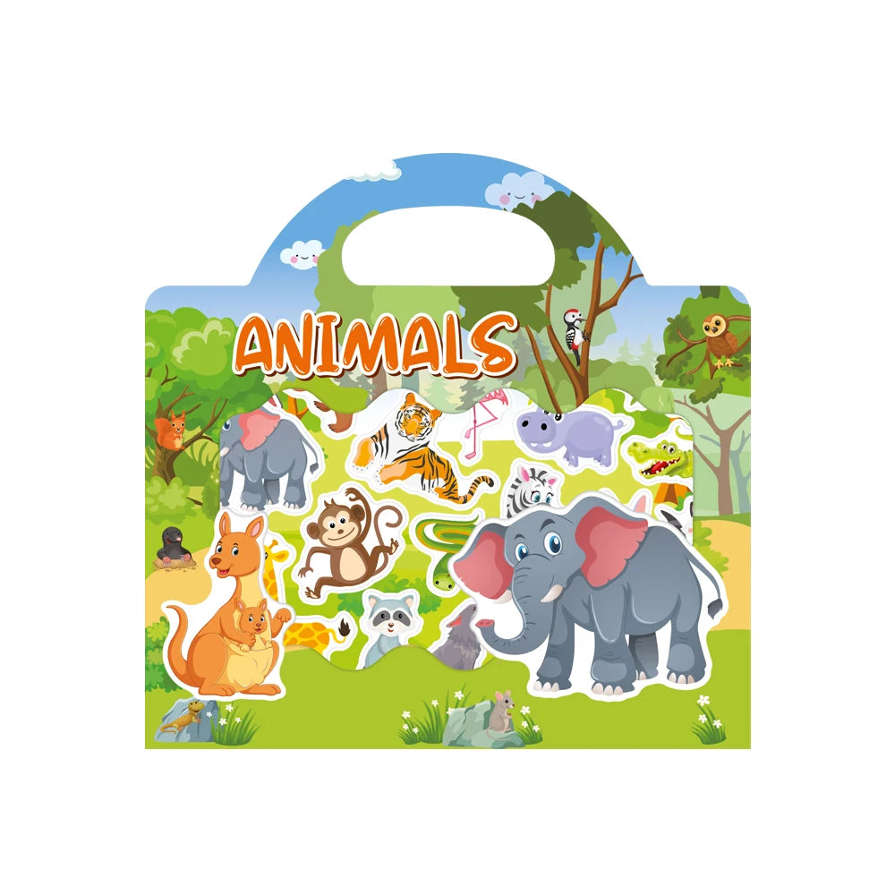 Reusable Cartoon Animal Scene Stickers for Kids DIY Hand-on Puzzle Learning Cognition Puzzle Book Educational Toy Gift for Child