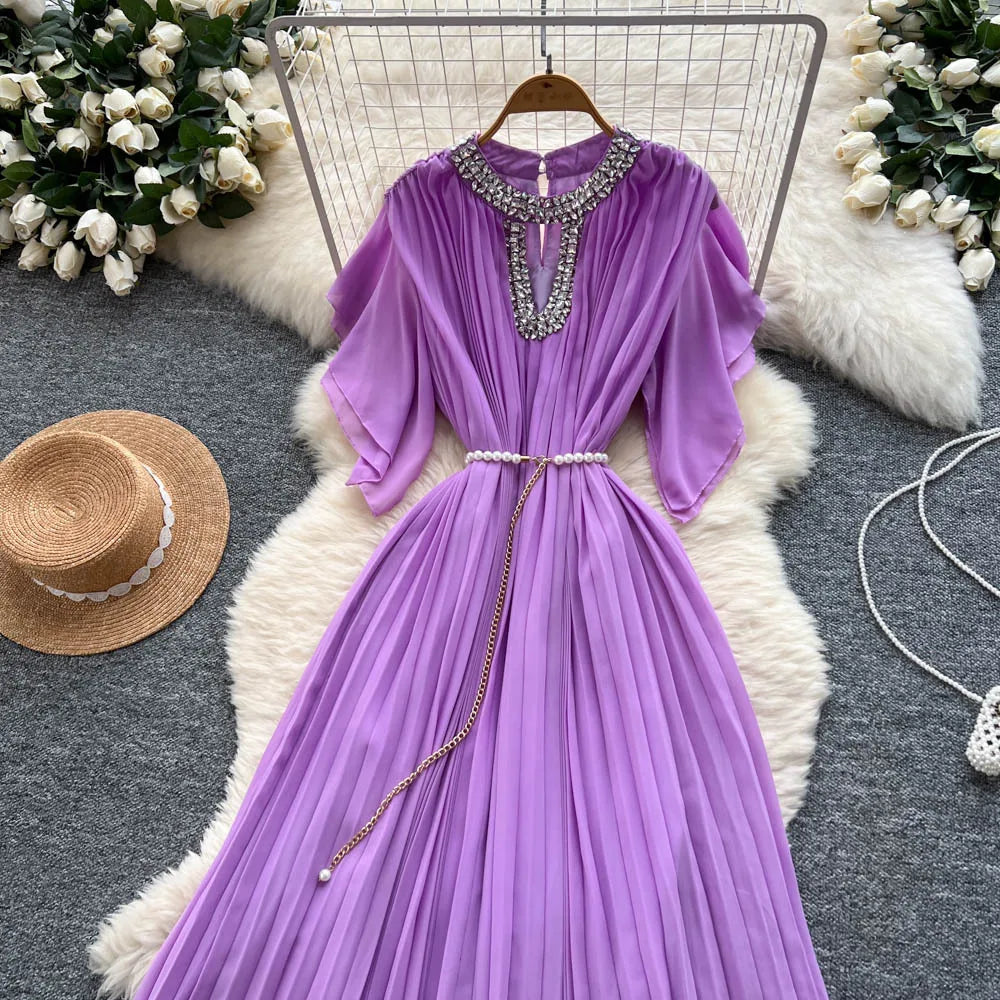 Women Dress Long Dresses Gown Party Night A Line Vestidos Round Neck Ruffles Sleeve Elegant Splice Y2k Streetwear Slim Fit