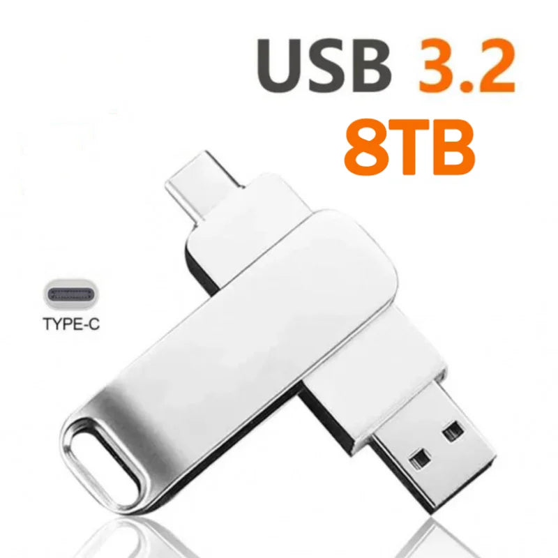16TB Flash Drive USB 3.2 Super High Speed Transfer Metal Mini U Disk Pen Drive Type C Memory Waterproof Disk SSD U Drive