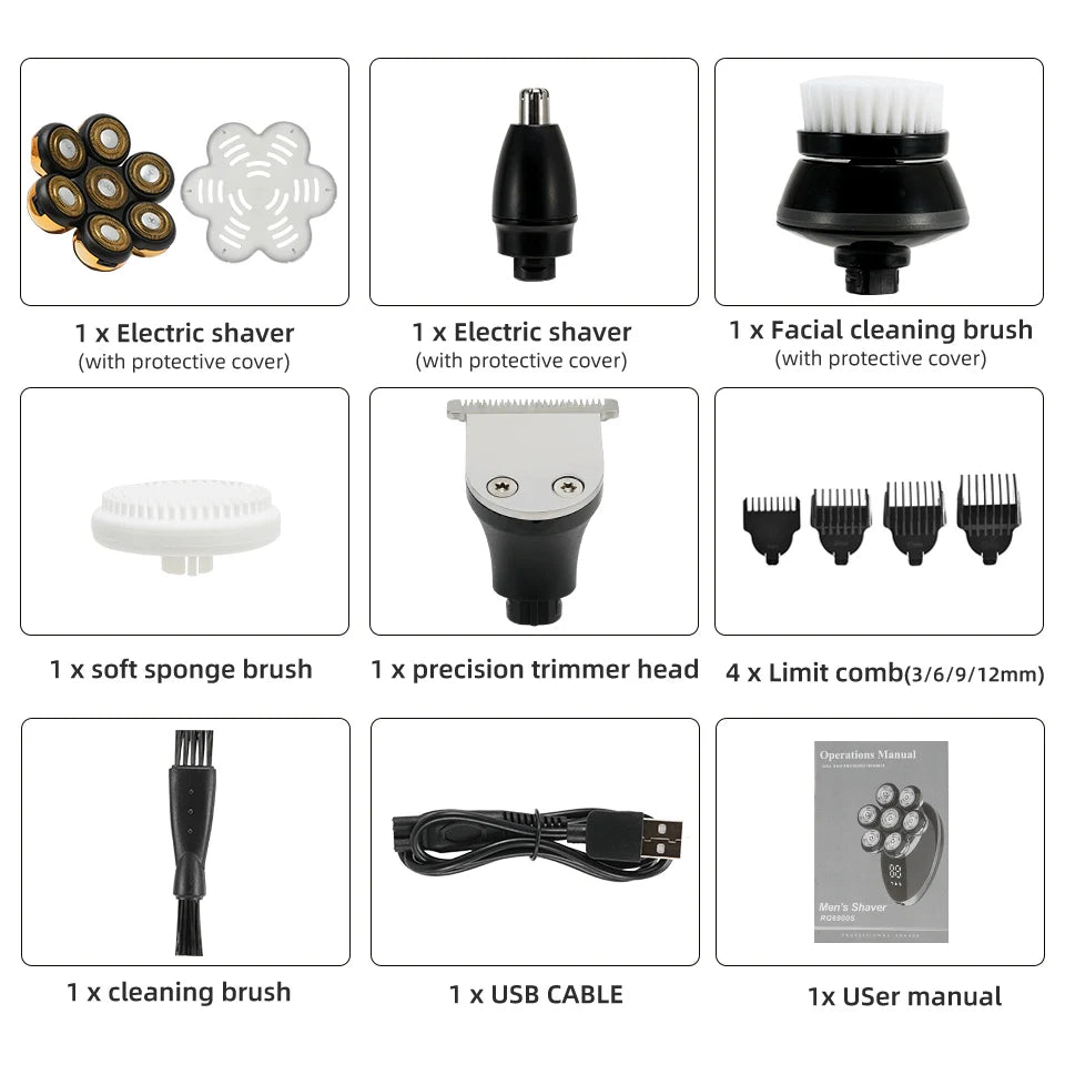 2025 7-Head Electric Shaver USB Dharging Stainless Steel Blades Men's Quick Shaving Beard Trimmer Hair Trimmer As A Gift For Men