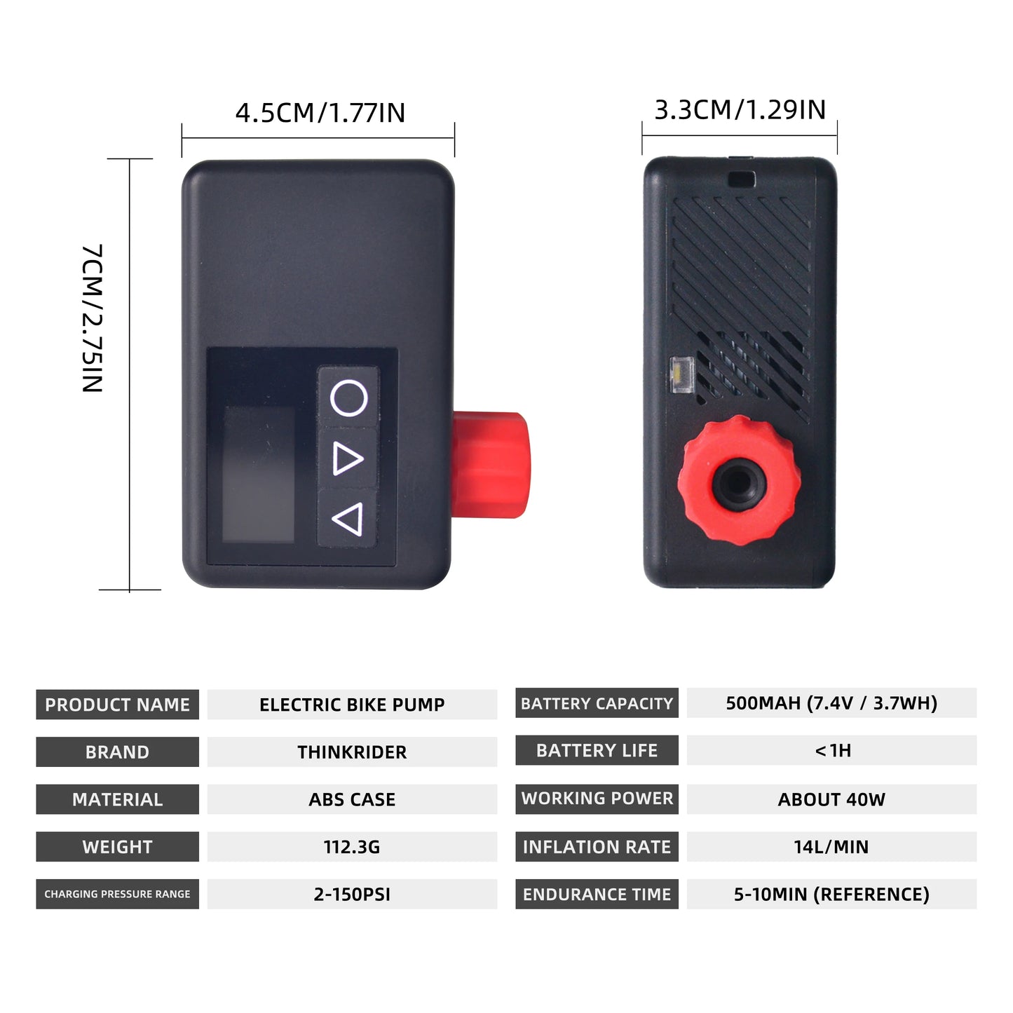 ThinkRider 120 PSI Portable Pocket Bike Electric Air Pump MINI Tire Inflator For Bicycle Digital Gauge Display