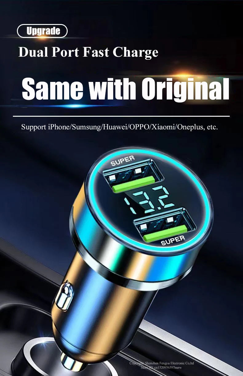 2 Port Super Fast USB Car Charger for iPhone 14 Pro Max 13 Oneplus Huawei OPPO Samsung Xiaomi 240W Quick Charging Loader Adapter