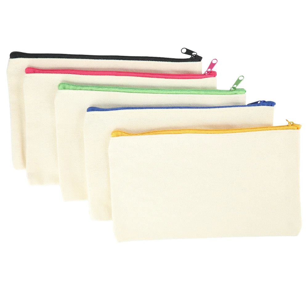 1Pcs Canvas Zipper Bags Multifunctional Blank DIY Craft Pouches Pencil Cosmetic Jewelry Bags Case Pouch For Home School Travel