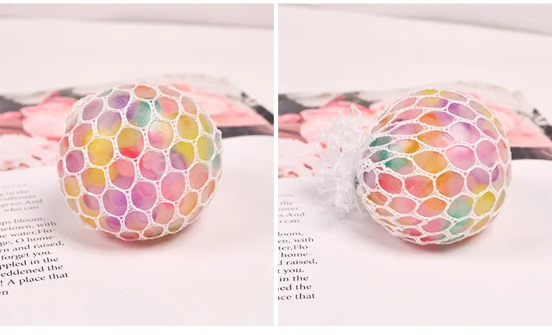 Rainbow Bead Squishy Ball 3D Stress Relief Sensory Toys for Adults Anti-Anxiety Fidget Toy with Non-Toxic for Office Classroom
