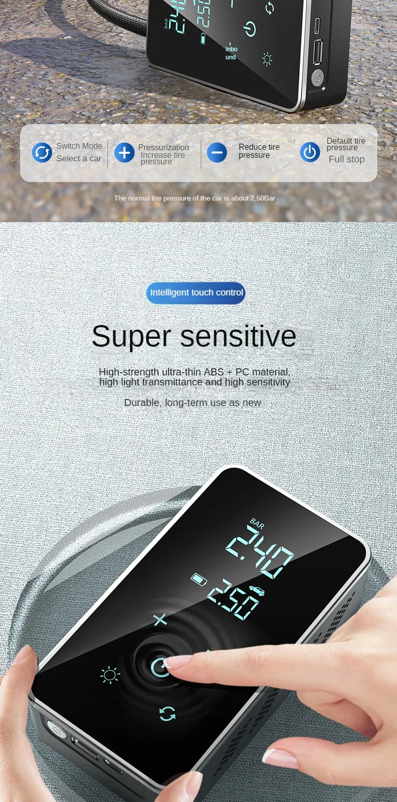 Wireless Air Pump 150psi Touch Screen Portable Electric Tire Inflator For Car Bicycle Motorcycle Mini Air Compressor Injector