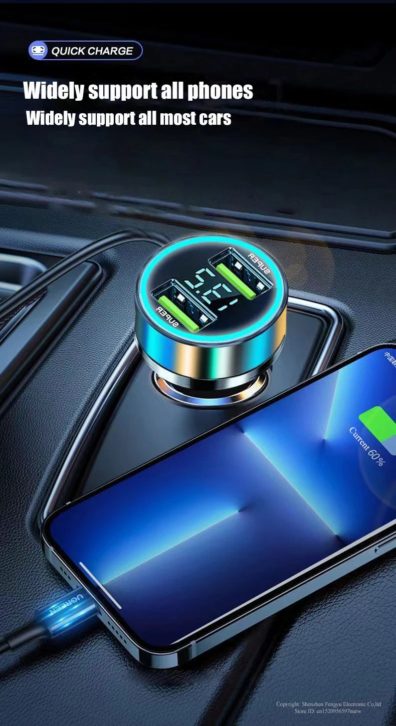 2 Port Super Fast USB Car Charger for iPhone 14 Pro Max 13 Oneplus Huawei OPPO Samsung Xiaomi 240W Quick Charging Loader Adapter