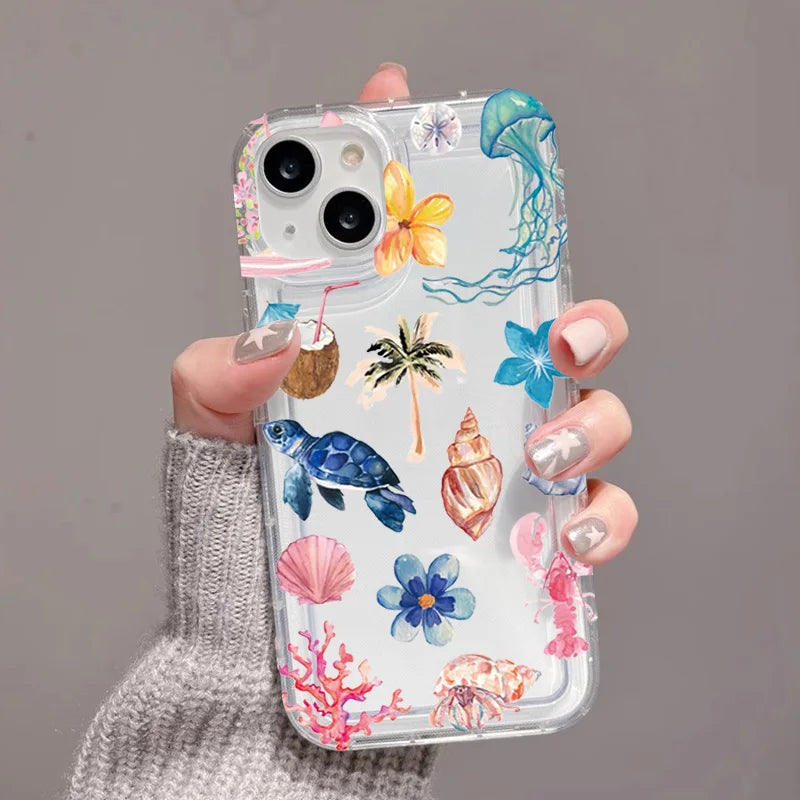Turtle Lobster Coconut Print Phone Case For Vivo Y17s Y78 Y77 Y36 Y35 Y02s V40 V29 V27 S15 4G 5G Pro Anti Fall Clear Back Cover