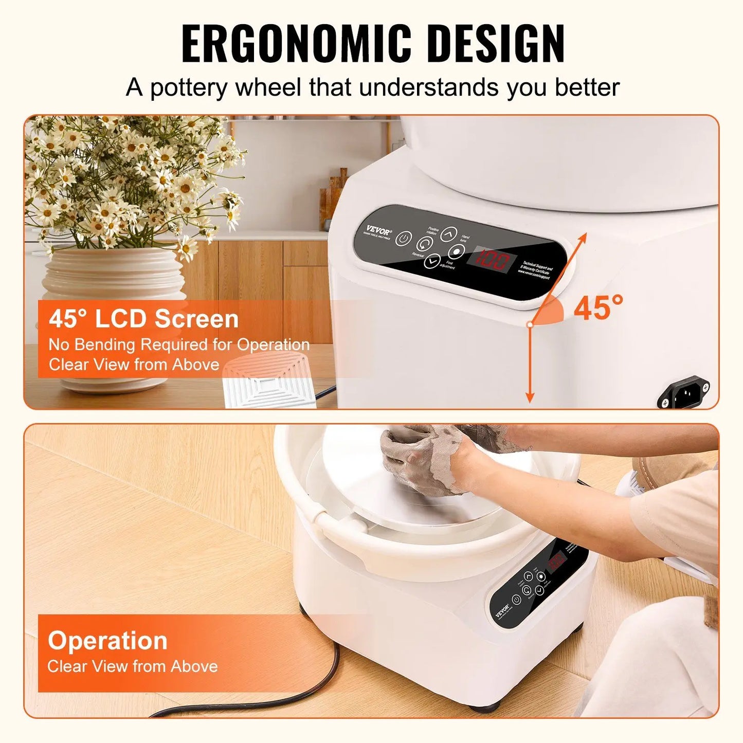 Pottery Wheel, 11 inch Pottery Forming Machine, 350W Electric Wheel for Pottery with Foot Pedal and LCD Touch Screen, Direct Dri