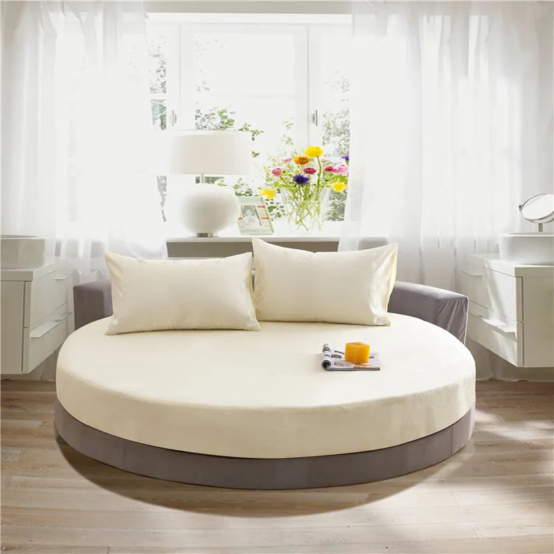 100% Cotton Fitted Sheet Round Hotel Home Extra Soft Round Bed Sheets and Pillowcases Pure Cotton Bedsheet with Elastic Straps