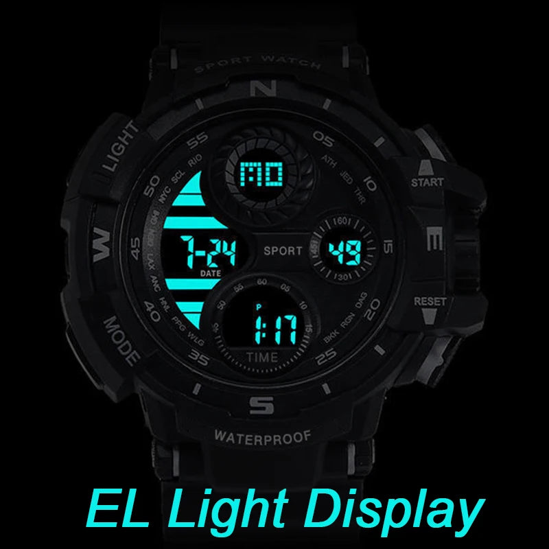 YIKAZE Men's Digital Electronic Watch Sports Glow 55mm Large Dial Student Outdoor Adventure Trend Multifunctional Watches Clock