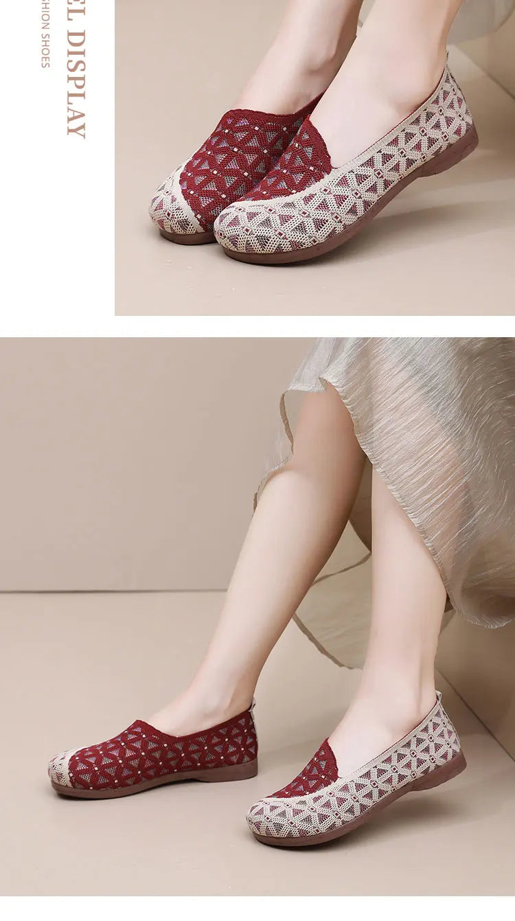 Ladies' 2025 mesh lightweight casual shoes for summer breathable and comfortable anti-slip round toe flat shoes - Belvar