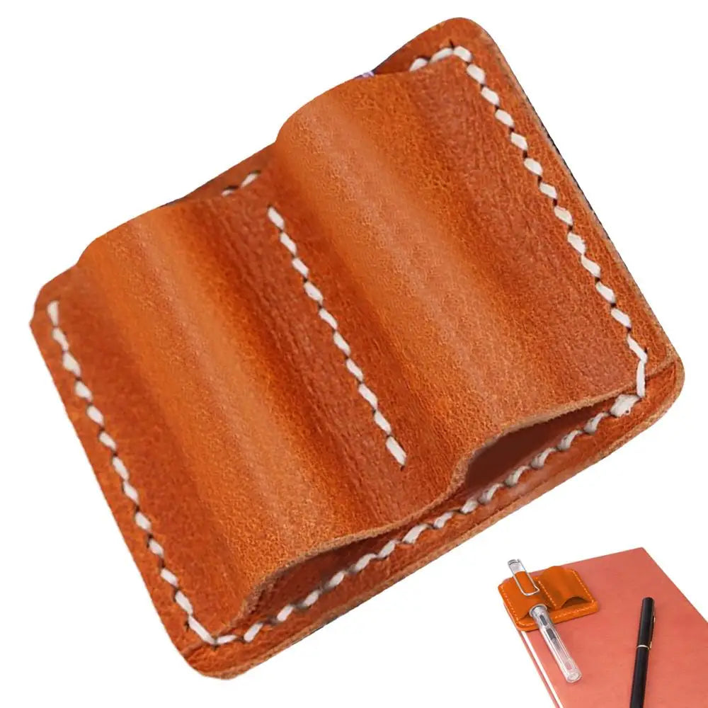 Retro Pen Pencil Holder Double Pen Clip PU Anti Lost Pen Organizer For Travel Notebook Pen Insertion Stainless Steel Pen Cover