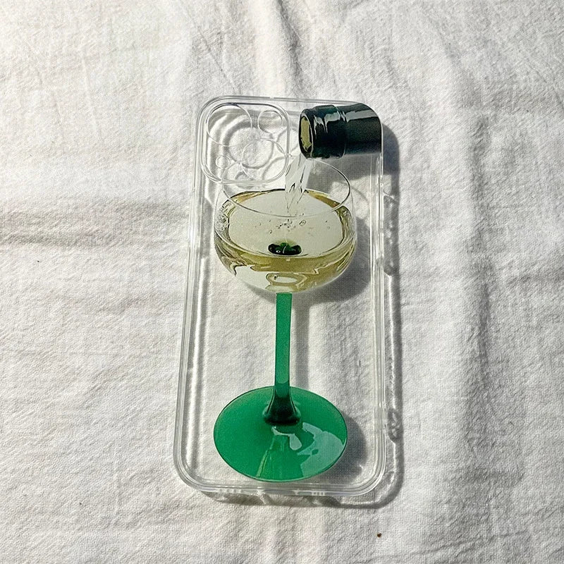 Simple Elegant Red Wine Glass Korean Ins Phone Case For iPhone 16 15 14 13 12 11 Pro Max 7 8 Plus Y2K Mini Y2K Creative Cover