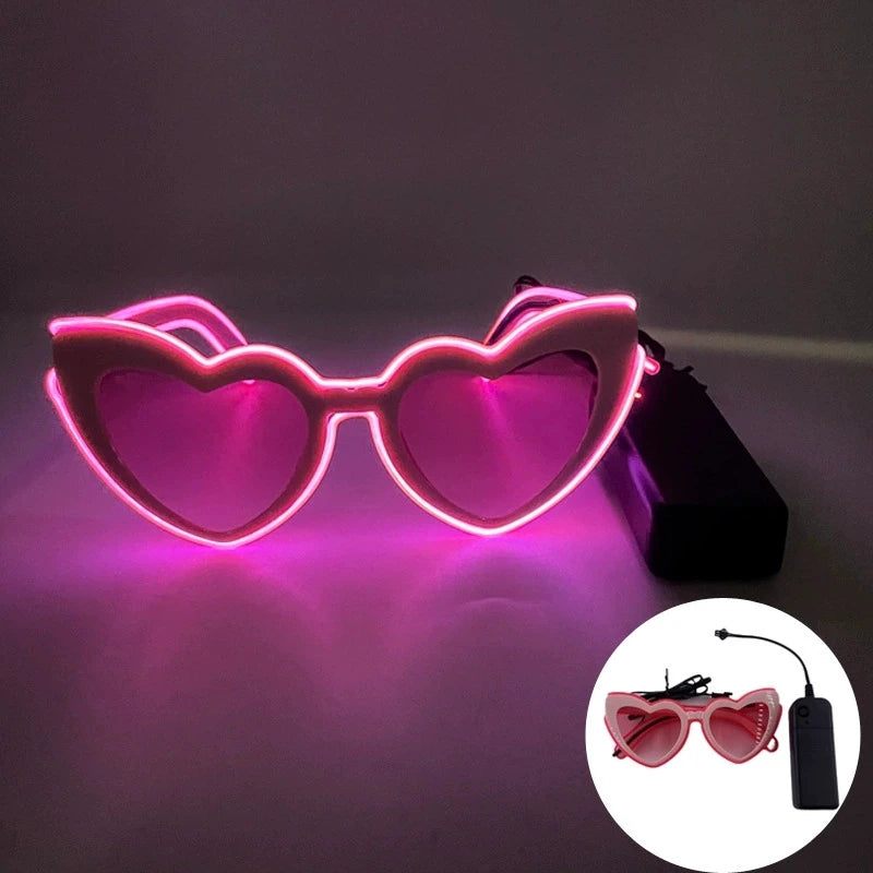 Retro LED Flashing Women Sunglasses Bachelorete Party Decoration Wedding Pink Heart Glasses Bride to be Valentine's day Props