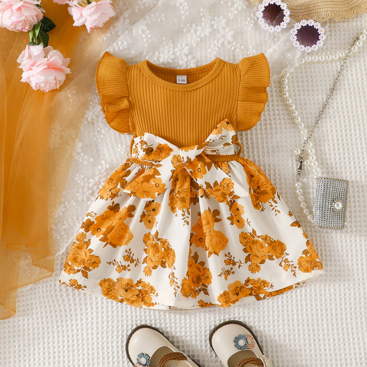 Summer Newborn Baby Dress For Girls Kids 3M-3Y Cute Floral Butterfly Sleeve Prints Princess Dresses Formal Occasion Clothing