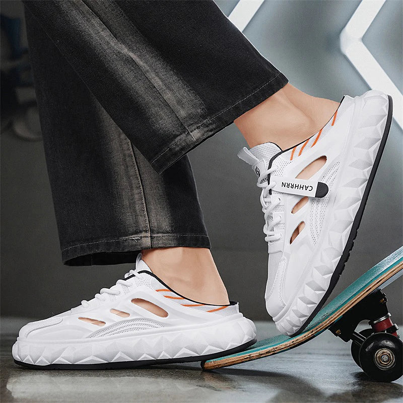 Men's toe-covered half-slip shoes: comfortable, breathable, color-block, stylish, flat-heeled, versatile casual shoes - Belvar