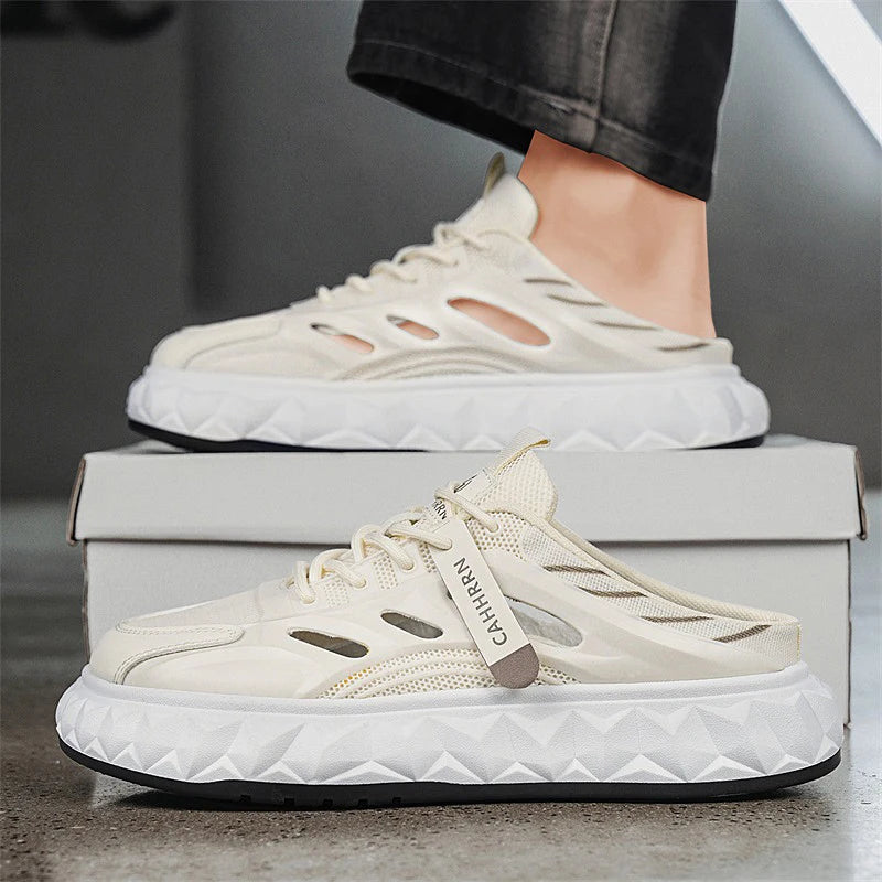 Men's toe-covered half-slip shoes: comfortable, breathable, color-block, stylish, flat-heeled, versatile casual shoes - Belvar