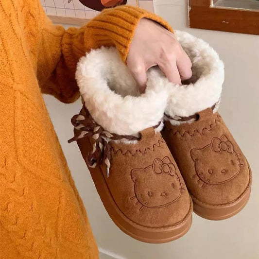 Sanrio Hello Kitty Snow Boots Anime Sanrio Women Y2k Snow Boots Cute Warm Cotton Shoes Kawaii Winter Non Slip Short Boot Gift