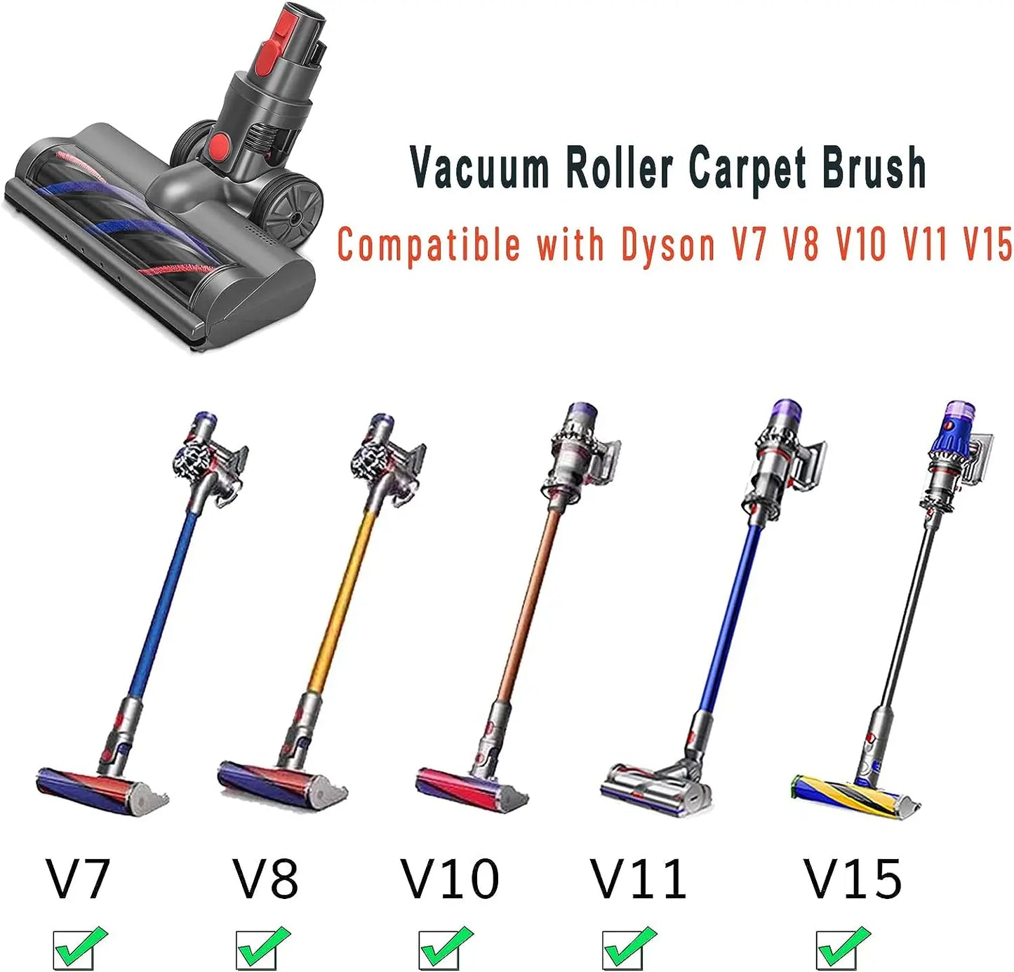 Roller Brush Head Replacement for Dyson V7 V8 V10 V11 V15 Cordless Vacuum Cleaner Quick-Release Motorhead with LED Headlight