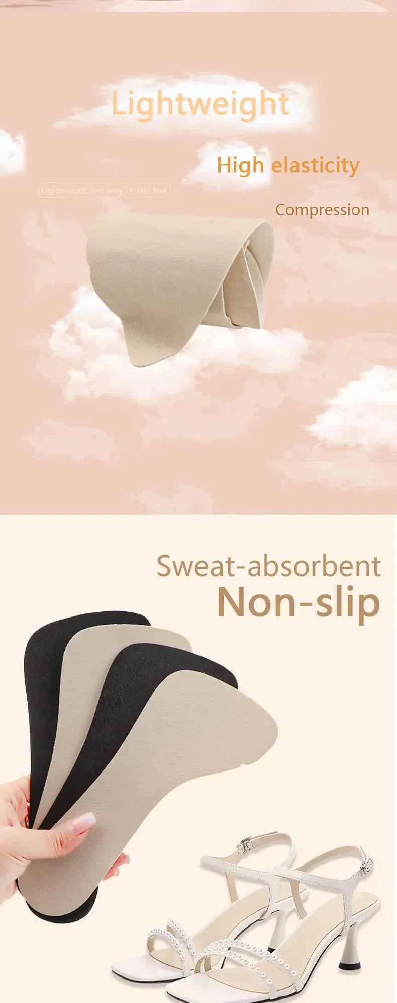 1Pair Women Sandal Insoles Antislip Soft Bottom Breathable Deodorzation High Heel Insoles High-heeled Shoes Sole Stickers Pad