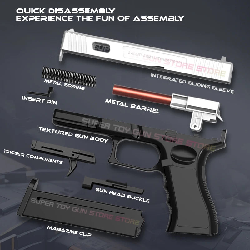 2025.G18 Toy Gun. Air Gun Pistol CS Shooting Weapon Toy Gun Automatic Shell Throwing Soft Bullet Toy Gun (Quick Disassembly)
