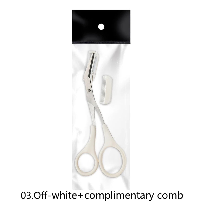 1Pcs Safe Eyebrow Trimmer Stainless Steel Eyebrow Scissors with Comb Hair Removal Shaver Eyebrows Shaping Makeup Tool