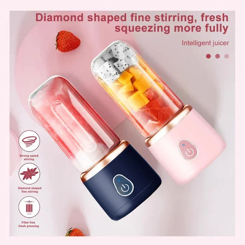 Portable Juicer for Shakes Smoothies Rechargeable USB 400ML Traveling Fruit Juicer Double Cup Fruit Blender Juicer Cup