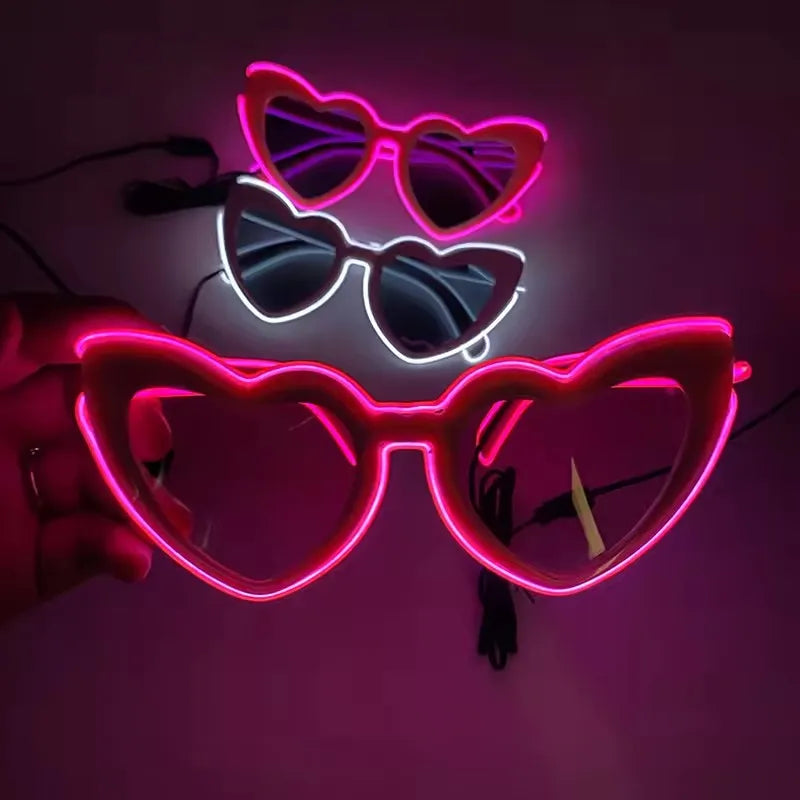 Retro LED Flashing Women Sunglasses Bachelorete Party Decoration Wedding Pink Heart Glasses Bride to be Valentine's day Props