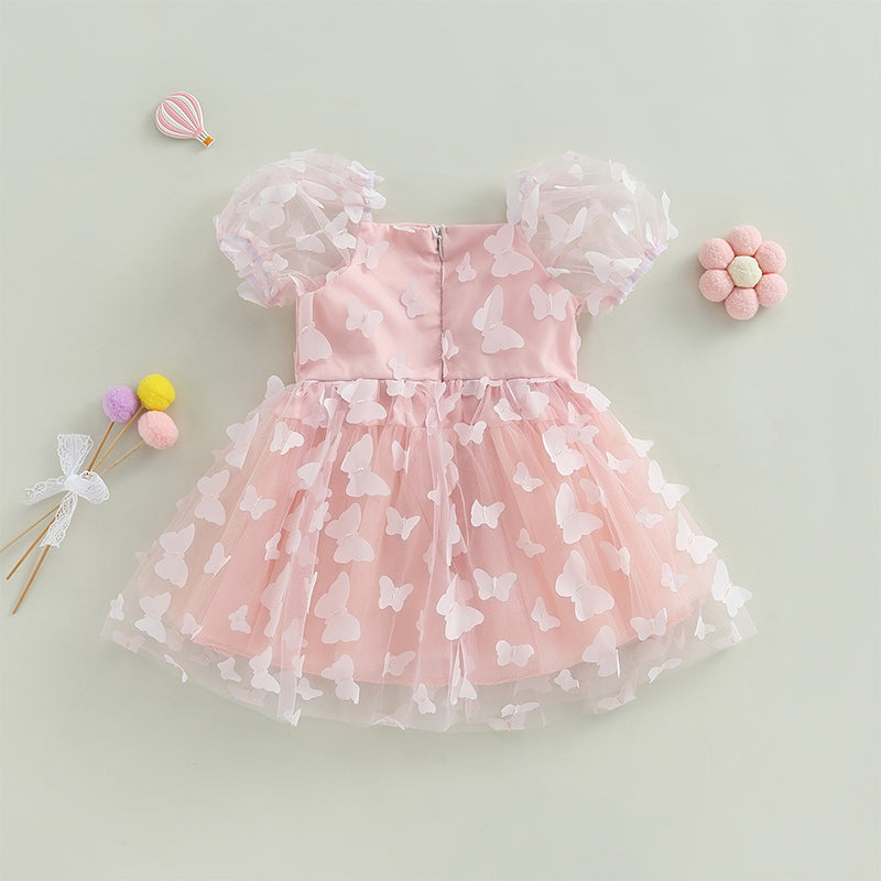 Pudcoco Kids Baby Girl Princess Dress, Puff Sleeve Tulle Dress Flower/Butterfly A-line Dress for Party Stage Show 1-6T