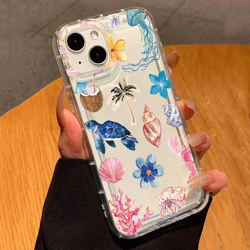 Turtle Lobster Coconut Print Phone Case For Vivo Y17s Y78 Y77 Y36 Y35 Y02s V40 V29 V27 S15 4G 5G Pro Anti Fall Clear Back Cover