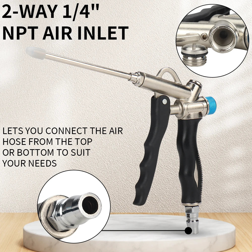 2-Way High Pressure Air Blow Gun Aluminum Air Dust Gun Angled Bent Nozzle Pistol Grip Pneumatic 150PSI