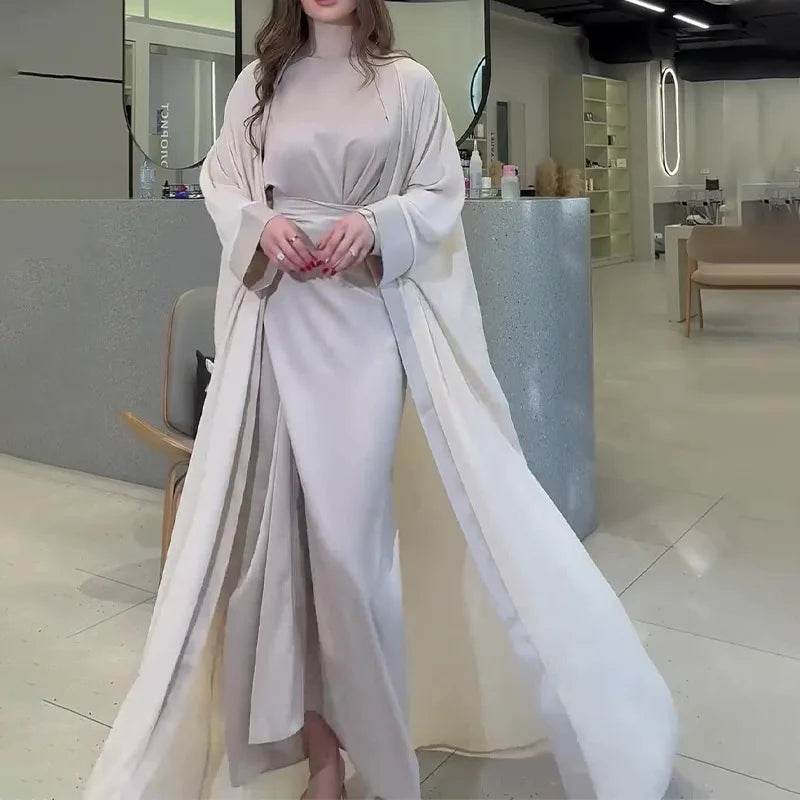 Ramadan Eid Abaya Dress for Women 2 Piece Set Women Dubai Saudi Islam Morocco Kaftan Party Long Robe Open Abayas Vestidos