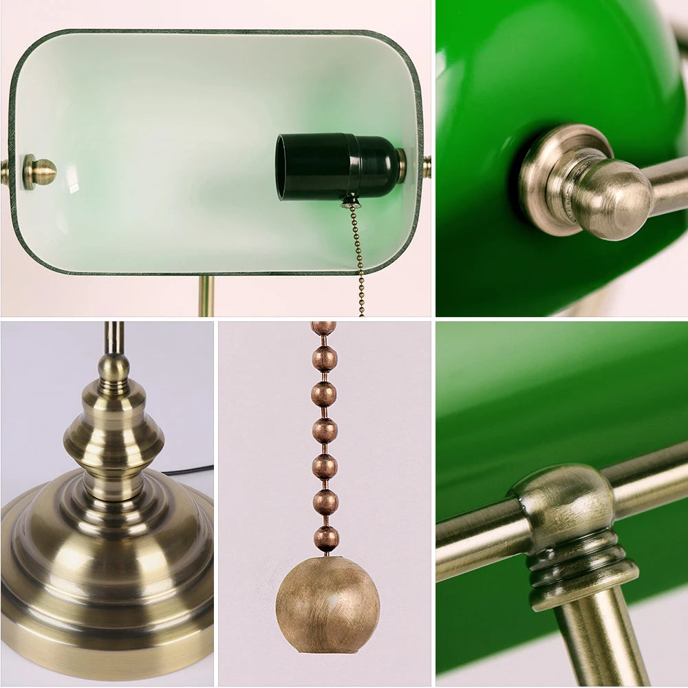 Vintage glass banker‘s lamp zipper switch desk lamp bedroom home stuy restaurant library office light night lamp