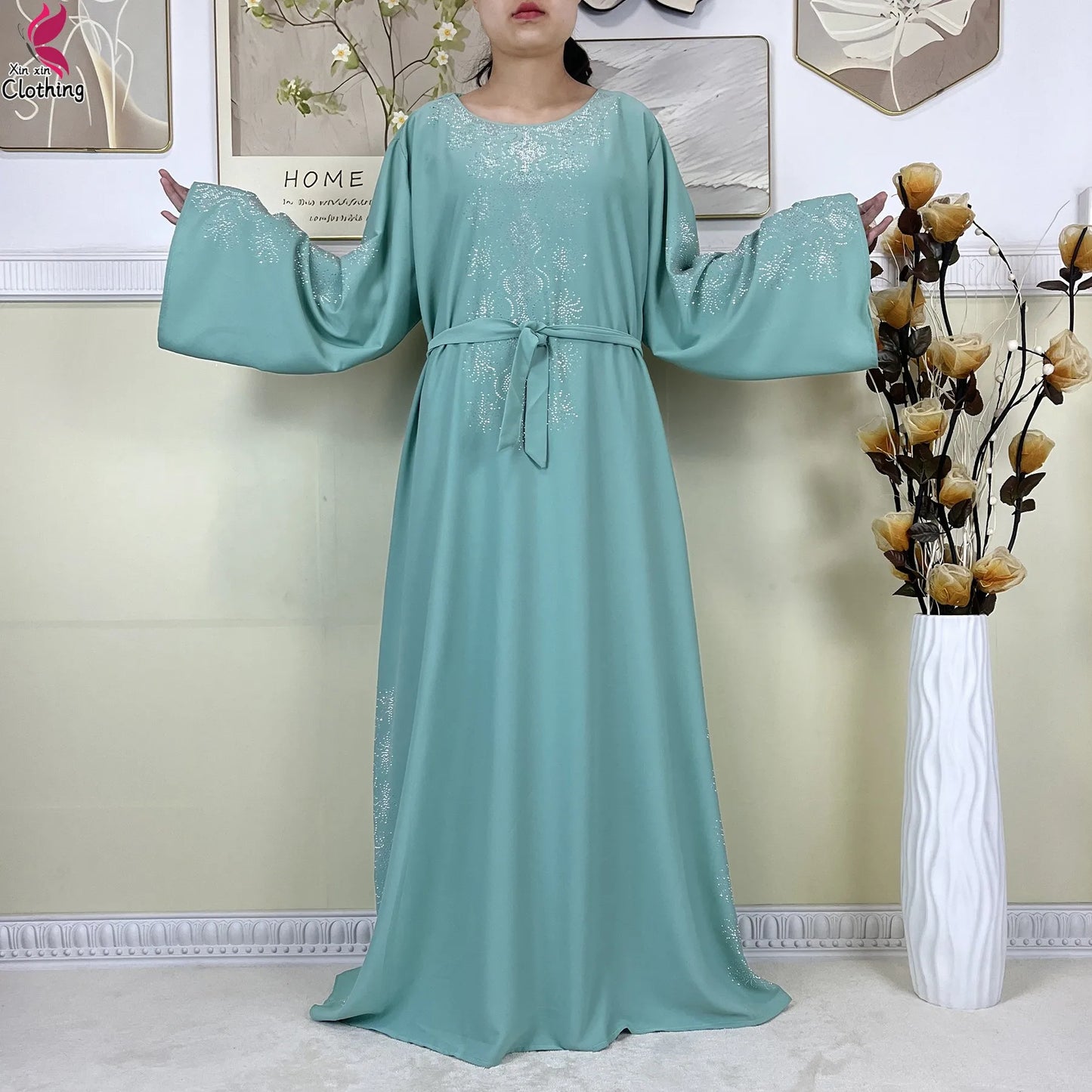 2025New High-Quality Dubai Muslim Abaya for Women Dress Islamic Turkey Femme Clothing Long Sleeve Loose African Dress With Scarf