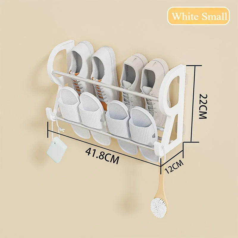 Wall Mounted Shoe Rack Simple Bathroom Slipper Rack Multi-functional Nail Free Kitchen Rack Hole Free Door Back Shoe Rack