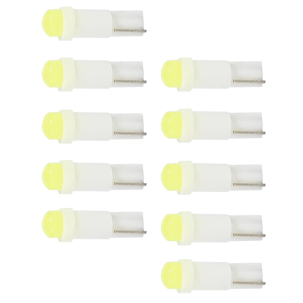 10pcs T5 3D COB LED Car Instrument Cluster Lamp Indicator Reading Light Bulbs Color Temperature 6,000K Brightness 120LM