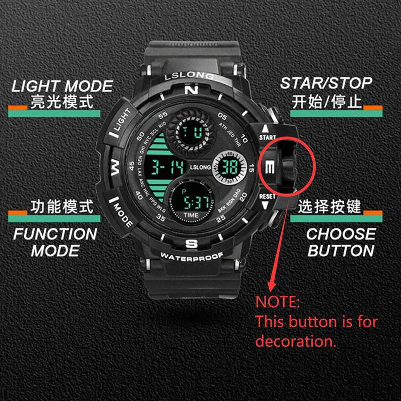 YIKAZE Men's Digital Electronic Watch Sports Glow 55mm Large Dial Student Outdoor Adventure Trend Multifunctional Watches Clock