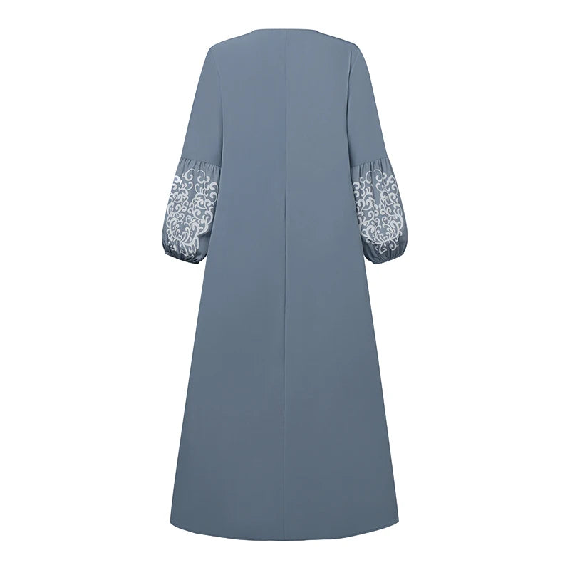 ZANZEA Fashion Turkey Muslim Dress Vintage Eid Mubarek Vestidos Woman Long Sleeve Neck Dresses Elegant Party Sundress Oversized