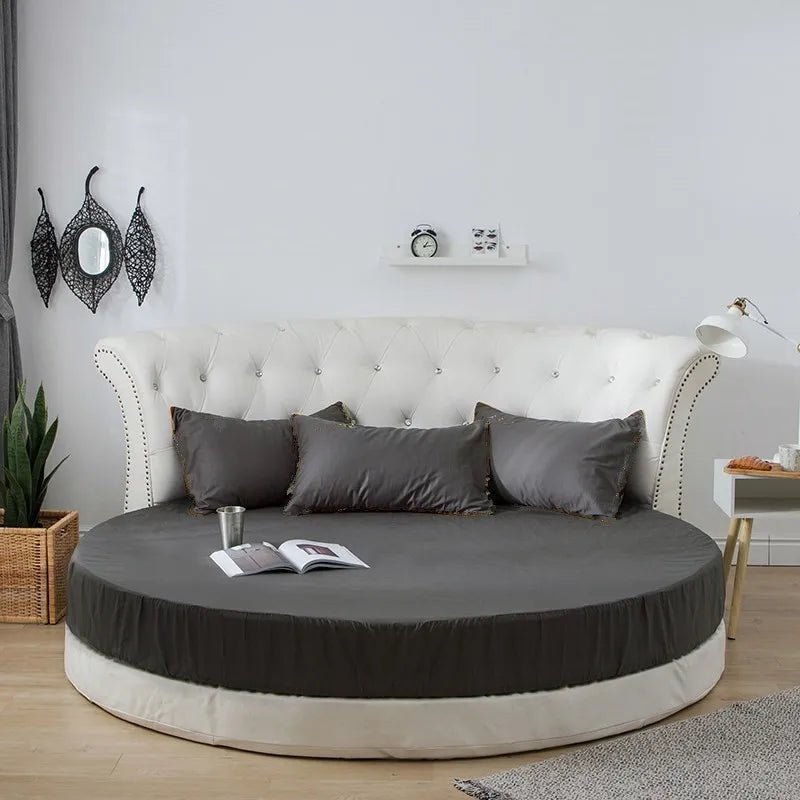 100% Cotton Fitted Sheet Round Hotel Home Extra Soft Round Bed Sheets and Pillowcases Pure Cotton Bedsheet with Elastic Straps