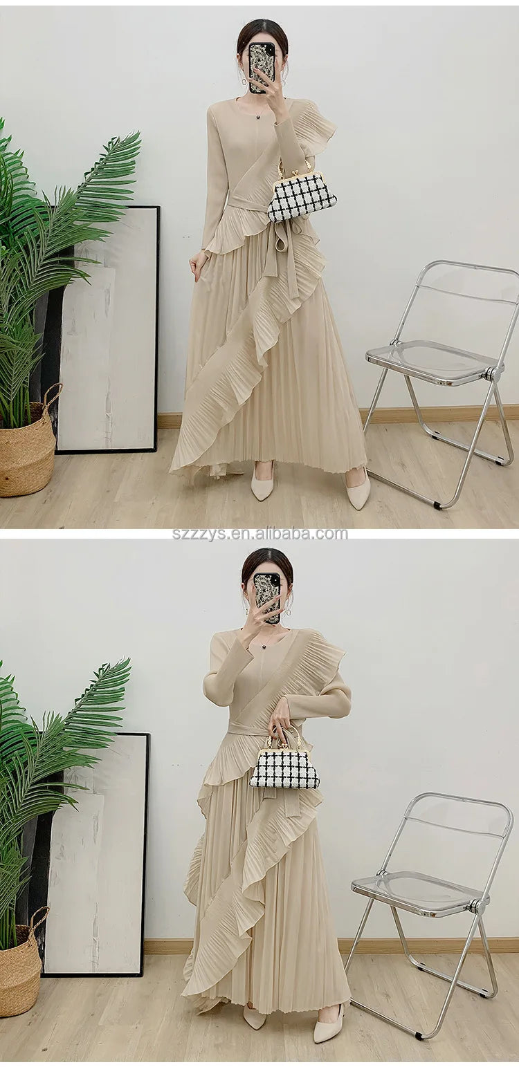 2025 New Dresses Cascading Ruffle Dresses Women Lady Elegant Vintage Pleated Design Ruched Dresses Women Casual