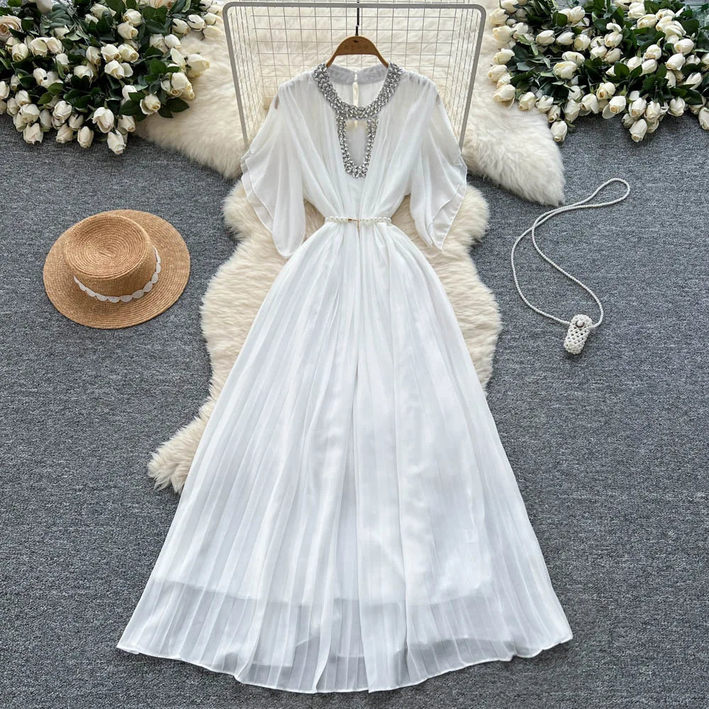 Women Dress Long Dresses Gown Party Night A Line Vestidos Round Neck Ruffles Sleeve Elegant Splice Y2k Streetwear Slim Fit