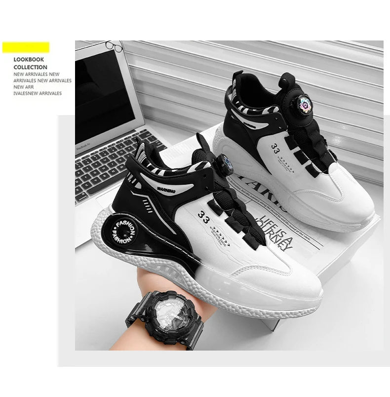Mens Sneakers with Rotating Buckle Comfy Non Slip Lace up Durable Shoes for Mens Outdoor Activities - Belvar