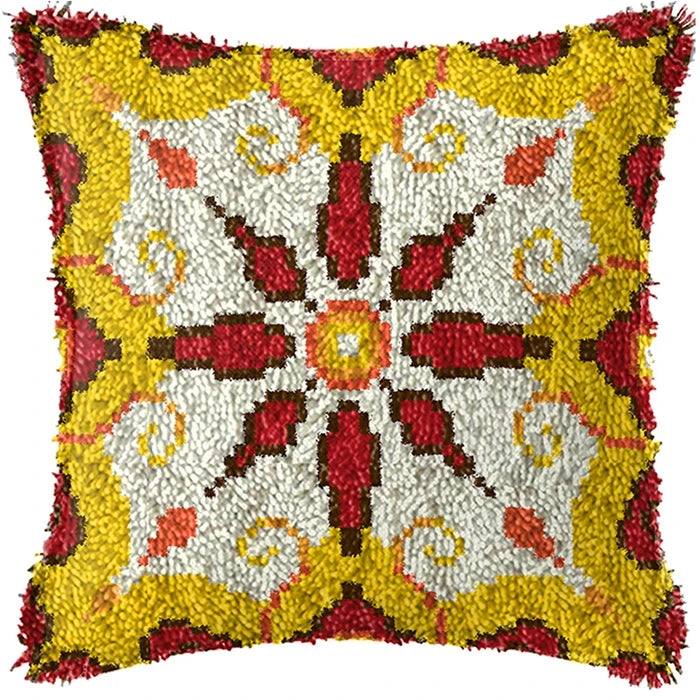 Smyrna Flower Latch Hook Kit Mats Cushion Pillow DIY Crafts Simple Cushion Embroidery Latch Hook Rug Needlework Button Packages