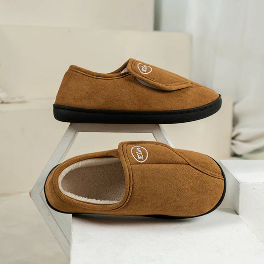 House Shoes for Men Suede Leather Slippers Non-Slip Slip-on Shoes Comfy Warm Plush Indoor/Outdoor for Diabetic Swollen Feet - Belvar